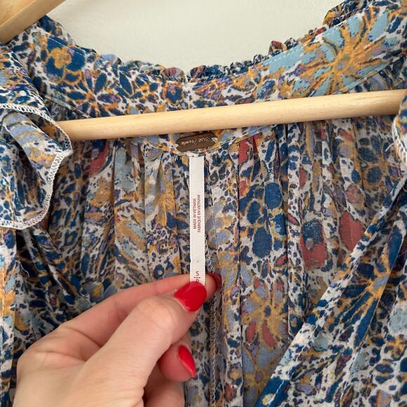 Free People Feeling Groovy Tiered Bell Sleeve Floral Casual Maxi Dress Blue S - Picture 9 of 12